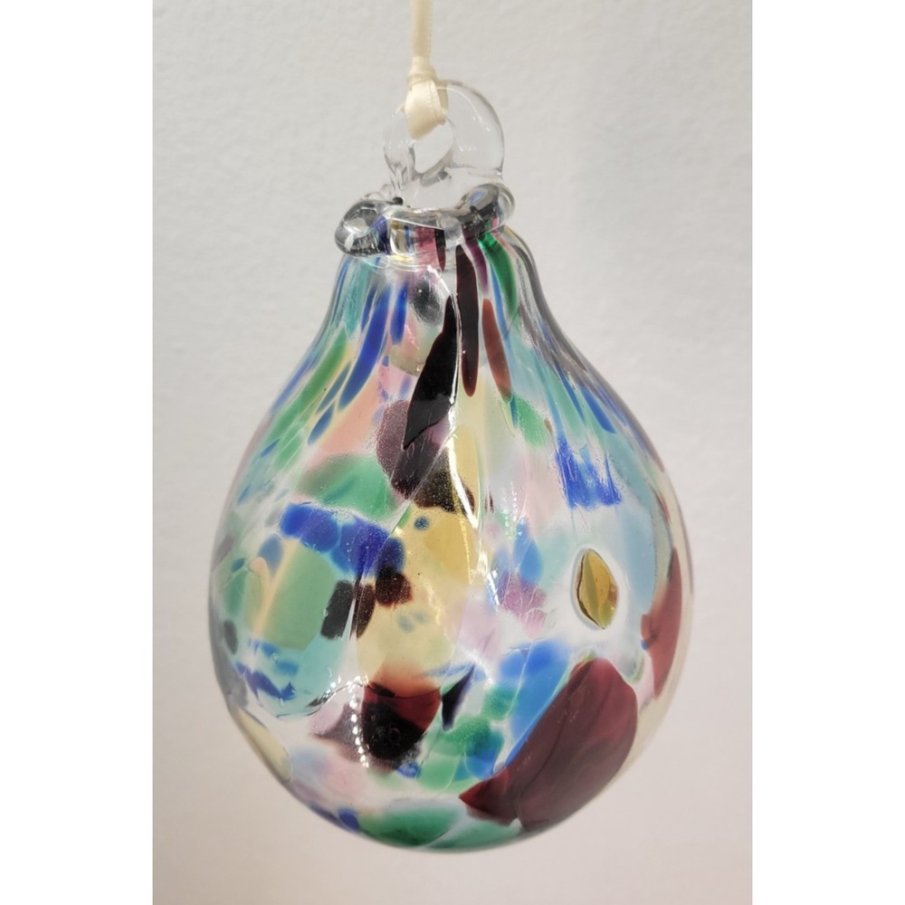 Hand Blown Art Glass Aromatherapy Ornament Multicolor Teardrop HD3290 Box